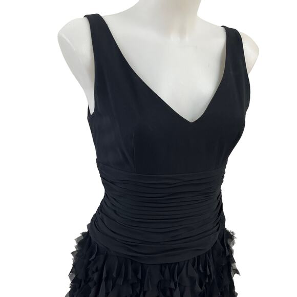 Rickie Freeman for Teri Jon Black Fringe Silk Cocktail Dress 6 - Picture 2 of 6